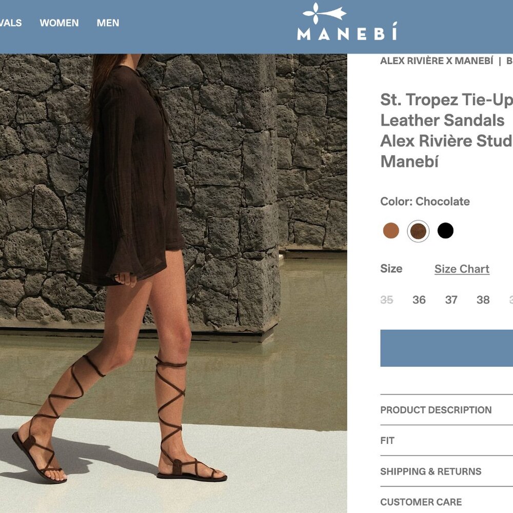NEW Manebi St. Tropez leather tie up sandals x Alex Riviere Studio
